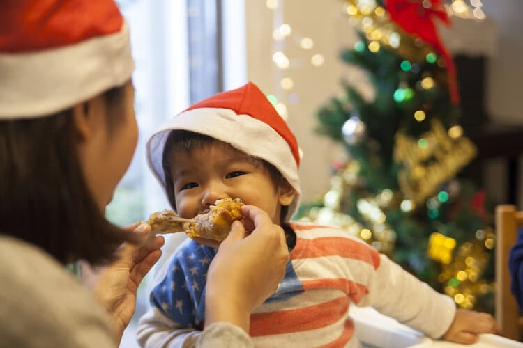 Japanese Family Having Christmas Lunch